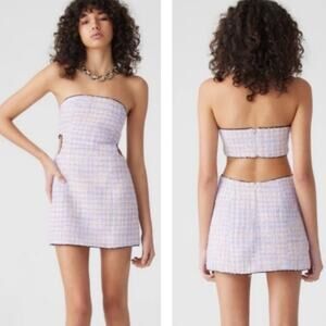 Atoir Mystical Cut Out Mini Dress Pale Lilac Pink Gold Boucle Tweed L US 8 NWT